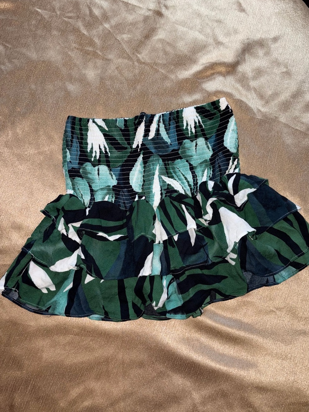 Olivaceous Green Floral Ruffle Mini Skirt